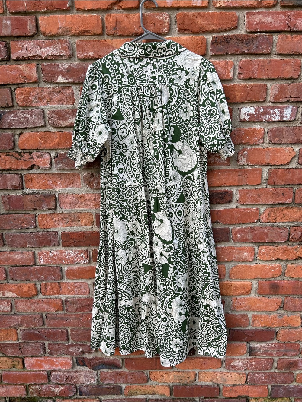 Umgee Green White Floral Midi Dress M 100% Cotton Collared - Picture 6 of 7